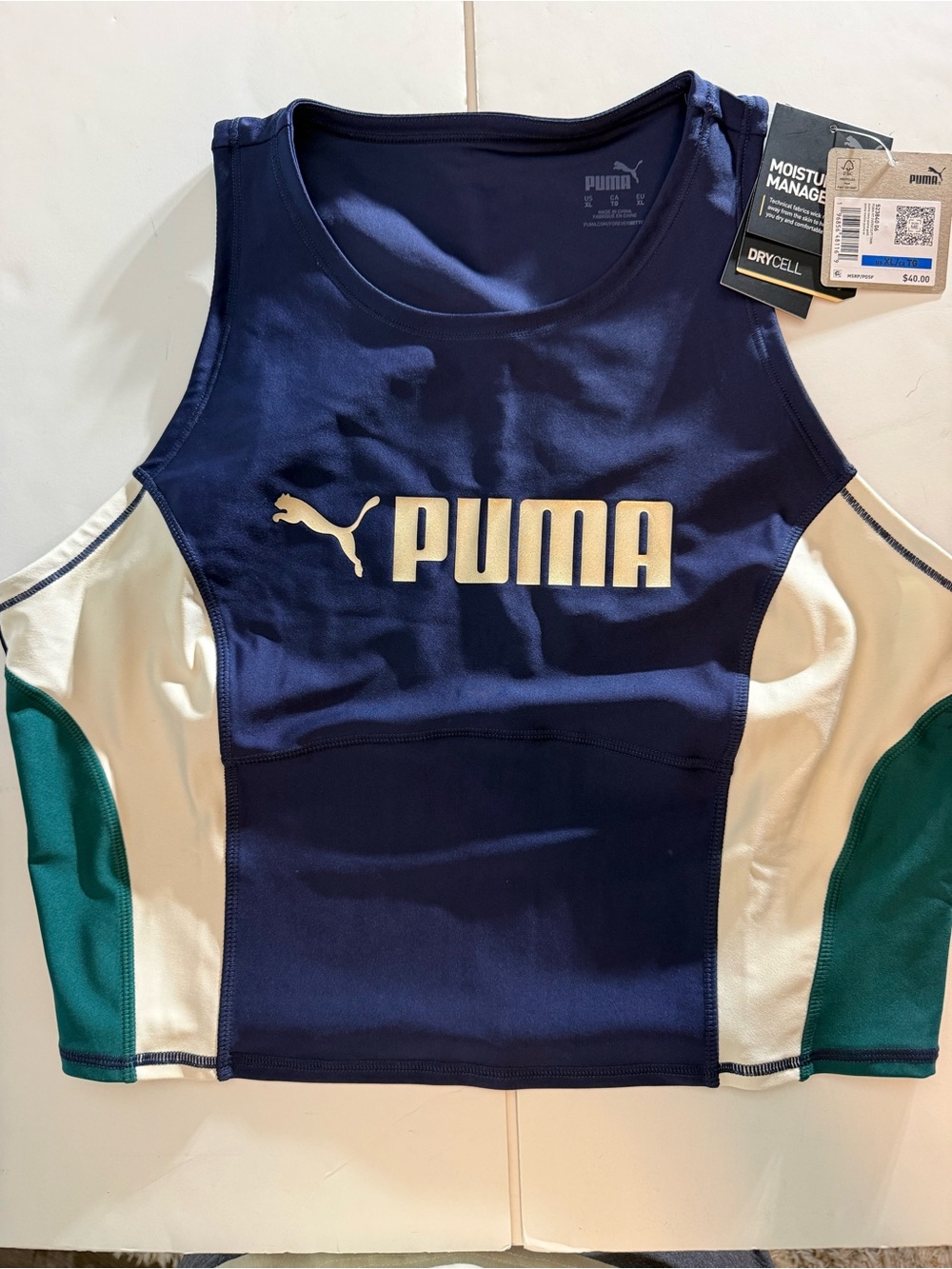 PUMA Women's Navy Colorblock Crop Tank Top NWT